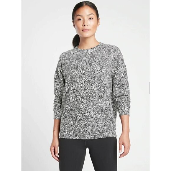 Athleta Balance Pullover Black & White Micro Cheetah Crewneck Sweatshirt M - Picture 1 of 4